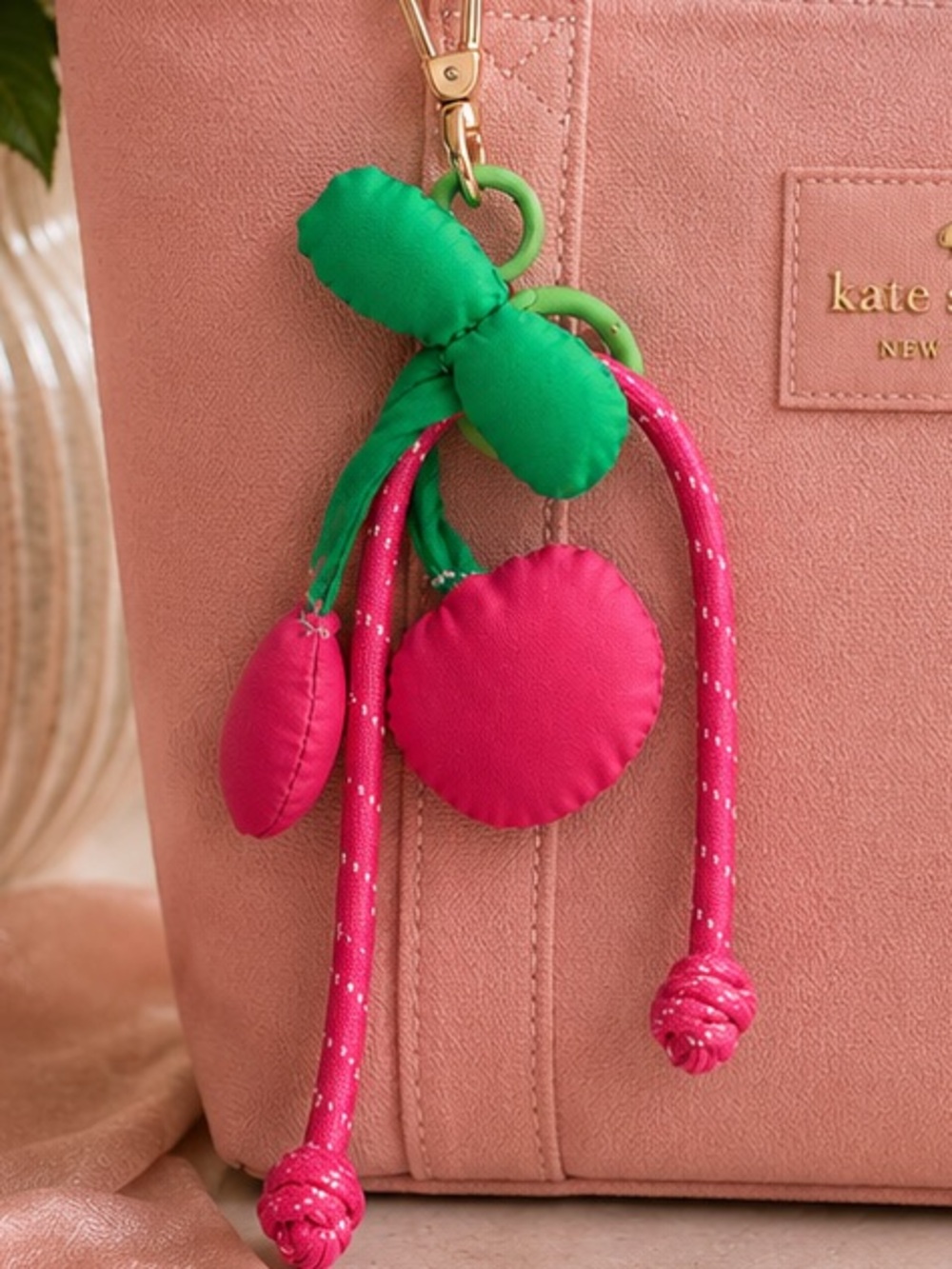 Soft Pink Playful Canvas Cherry Bag Charm